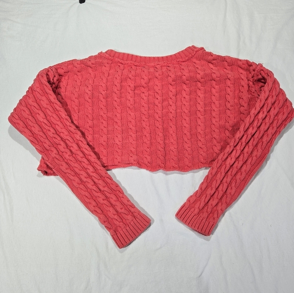 Free People Tuesday Cable Crop K Knit Sweater in pink/red - Picture 3 of 7